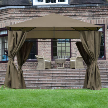 The Bexley gazebo is a modern market-style roofed gazebo with metal design detailing – a great gazebo for that fun BBQ or any gathering of friends.
